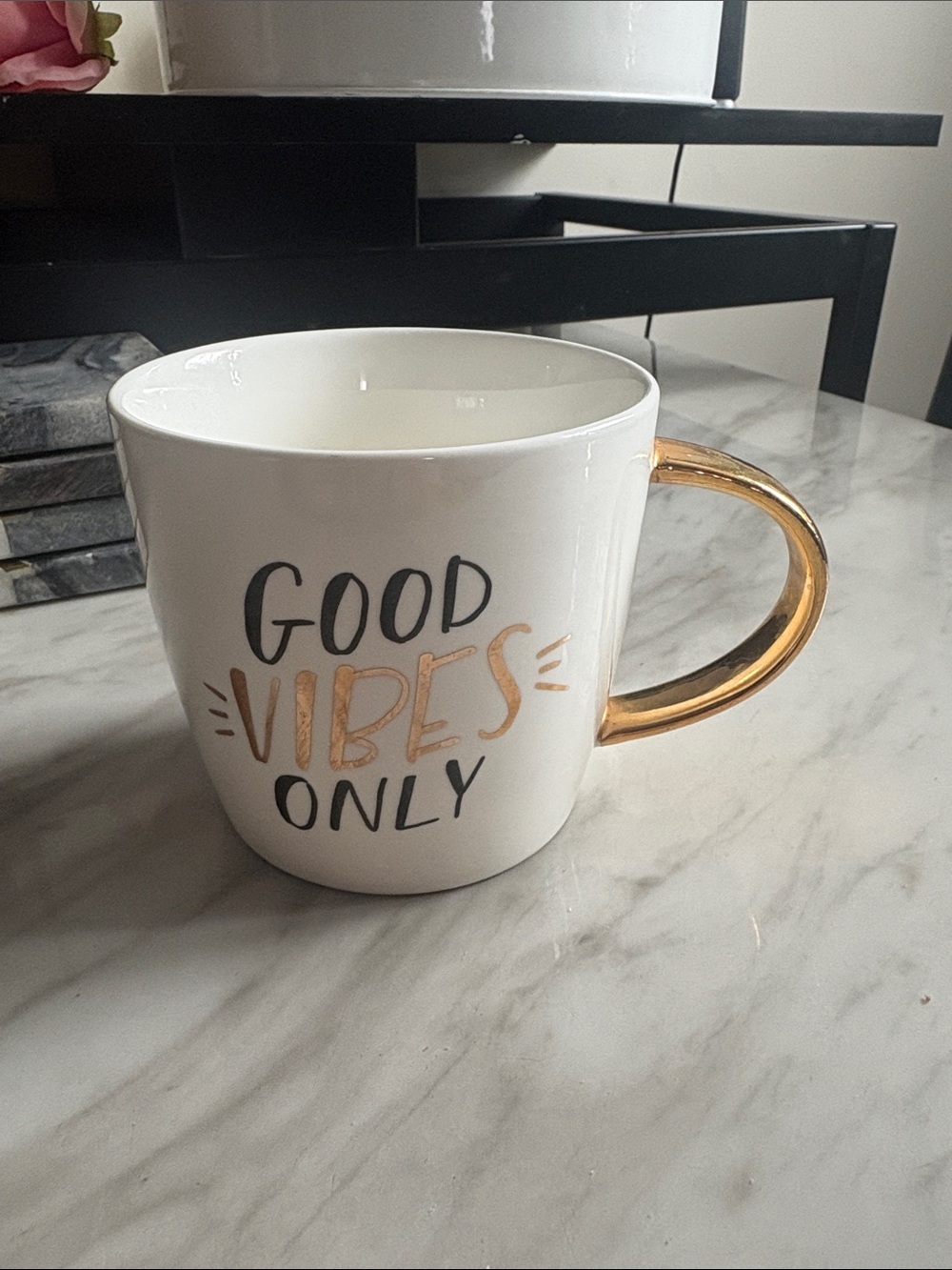 Good Vibes Only Ceramic Mug with Gold Handle